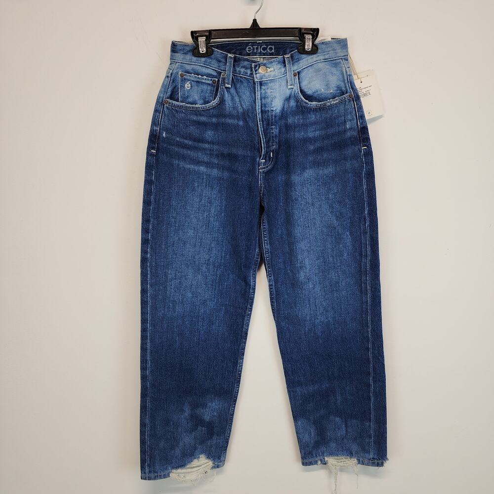 Etica Womens Tyler Vintage Straight Crop Jeans Size 27x26 Bleached Distressed